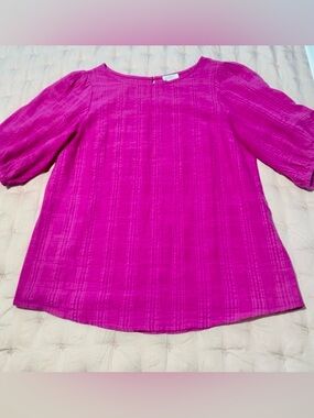 Market & Spruce Pink Textured Blouse Medium Puff Sleeve Boho Lightweight Top